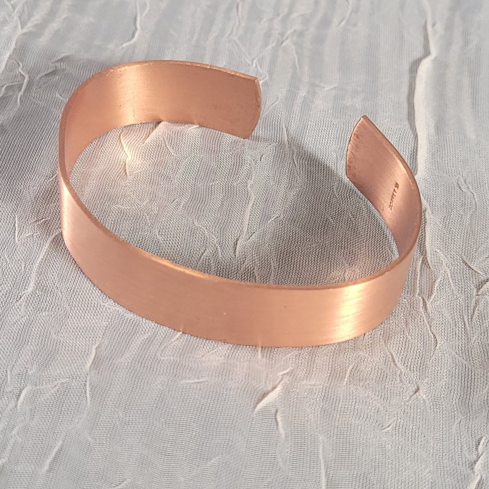 Copper Cuff Bracelet Unisex Bright Tone Finish Minimalist Brushed Metal Band